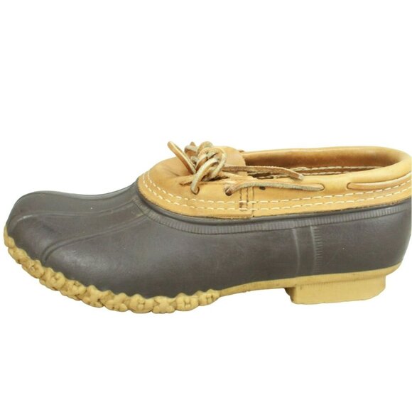 LL Bean Women's Brown Leather Slip On Unlined Ankle Duck Boots Size 8 M - Picture 1 of 10